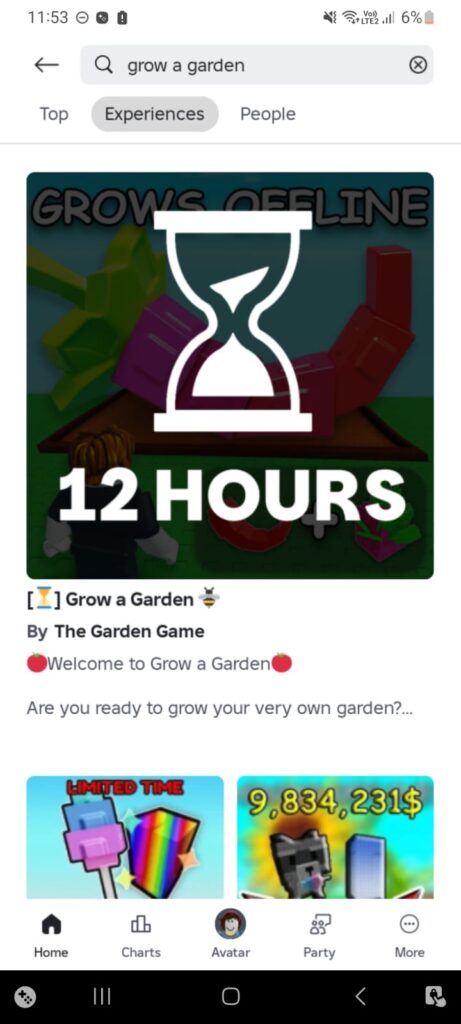 Search Grow A Garden Game in Roblox on Android or iOS